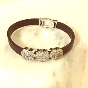 2x black bracelets with silver heart charms